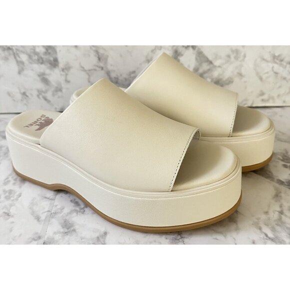 Sorel Day‎ Spring Slide Sandal Womens 9 Evereve Chalk Cream Leather New - Picture 1 of 9